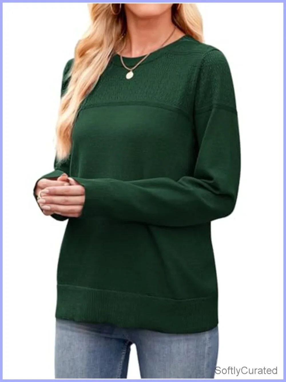 Crewneck Crochet Cable Knit Long Sleeve Pullover Sweater